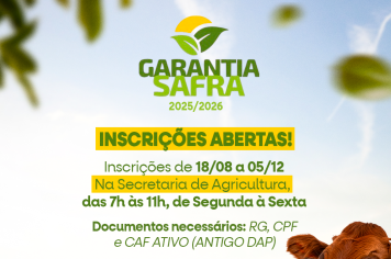 Inscrições abertas para o Seguro Safra